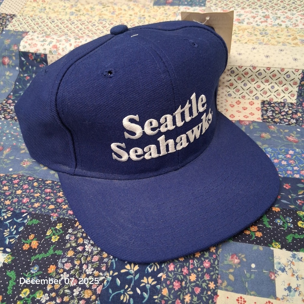 Vintage Deadstock‎ Seattle Seahawks New Era Hat Cap Pro Model Script Logo Blue